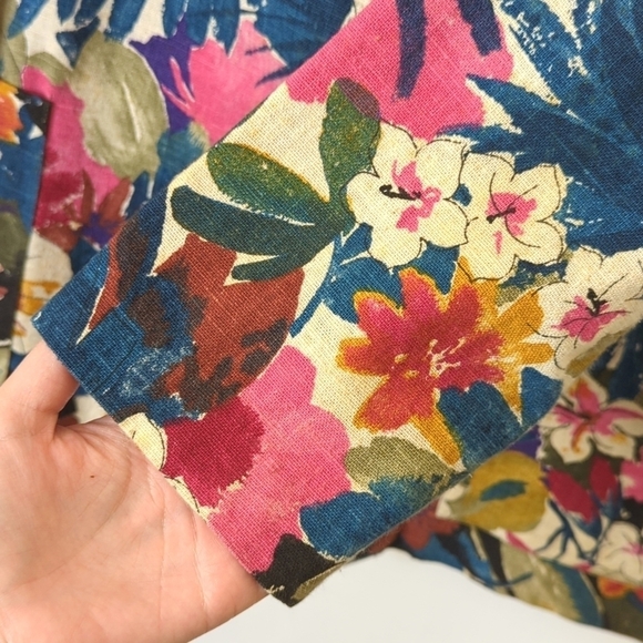 Casual Corner 80's Vintage Floral Lightweight Linen Blend Boxy Blazer Jacket L - Picture 10 of 12